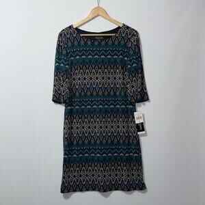 Perceptions Argyle print Sheath Quarter-sleeved dress women’s size medium